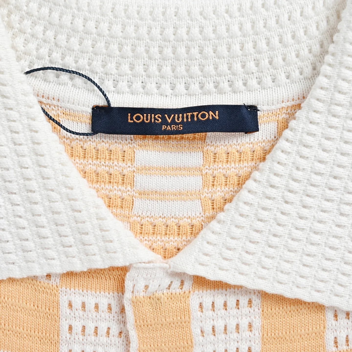 Louis Vuitton/Louis Vuitton 26ss leather label checkerboard jacquard knitted short-sleeved shirt